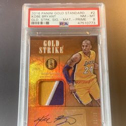 Kobe Bryant 2016-17 Panini Gold Standard Gold Strike prime jersey and auto card /10