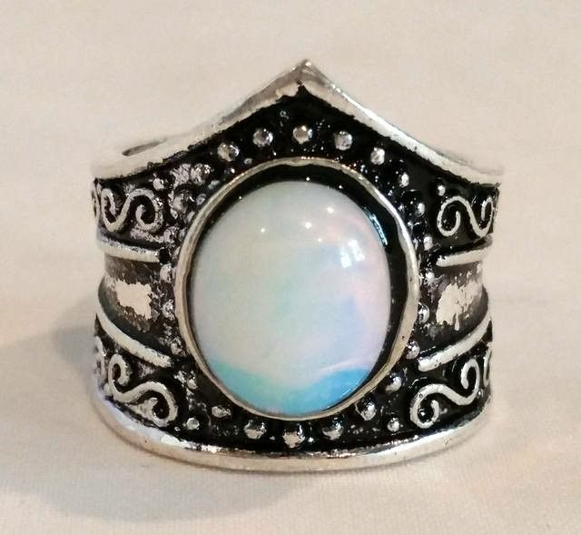 STERLING SILVER MOONSTONE RING ANTIQUED FINISH SIZE 8