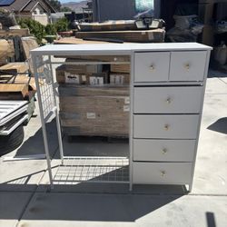 Enhomee White Wardrobe Dresser W/ Hanging Rod 6 Drawers 