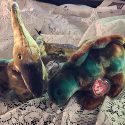 Ty Beanie Babies Large Swoop And Steg Dinosaurs 2000/2001 - Like New With Protected Tags