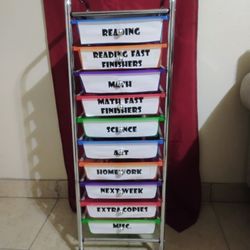 10-Rainbow Color Plastic Drawer Metal Craft Storage Cart