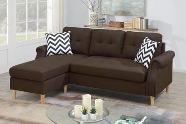 Sectional Sofa Reversible Chaise Dark Coffee Fabric, New Especial price