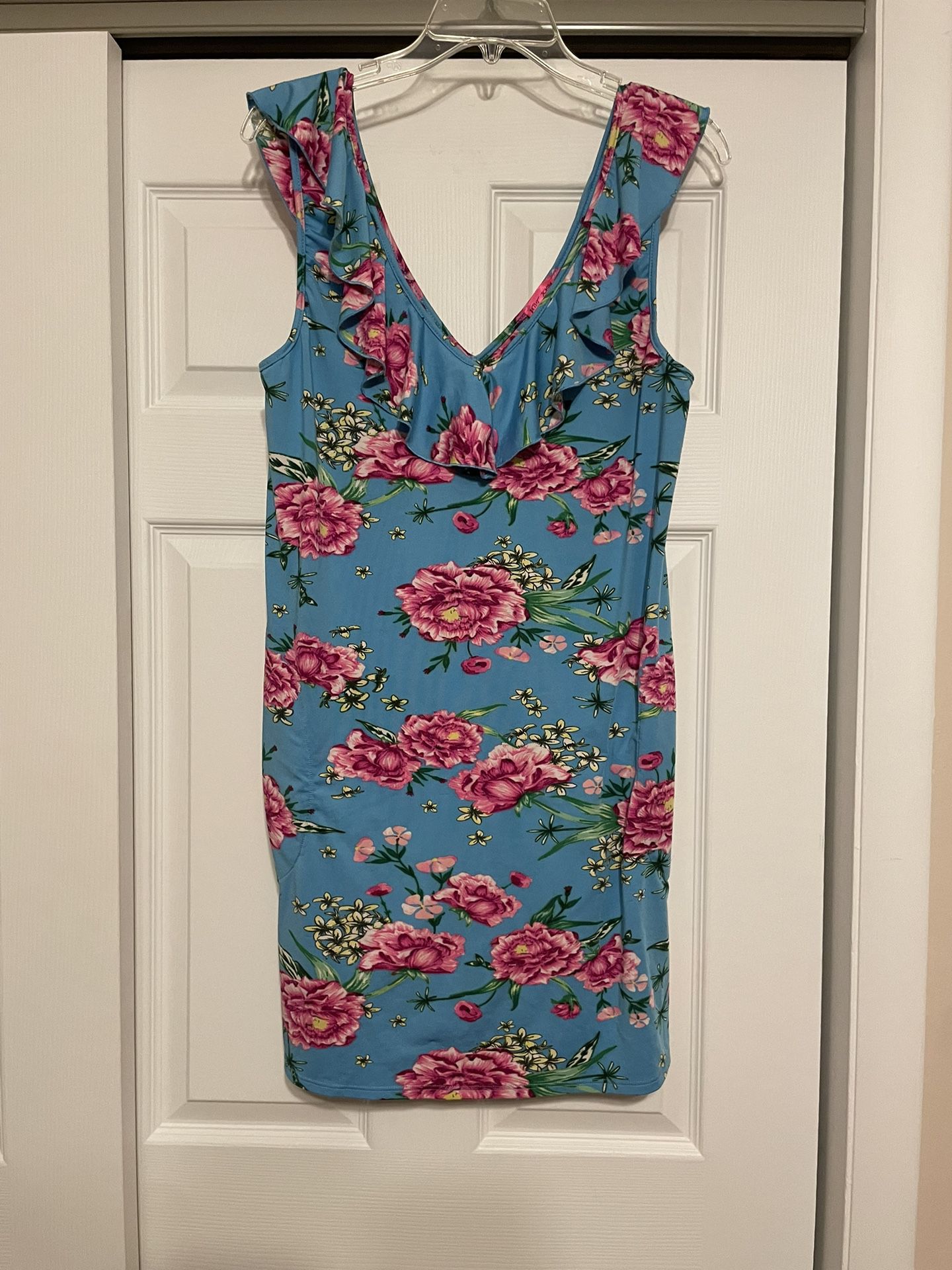 Betsey Johnson Pink & Blue Floral Dress - Size Large