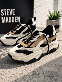 Steve Madden Possession Chunky Dad Sneakers Size 7.5 Black White Tan