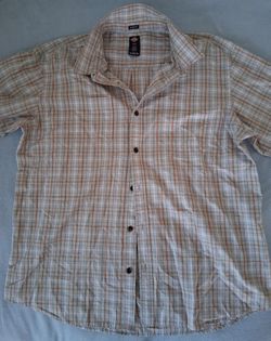 Mens dickies button up- orange,green,white and grey plaid