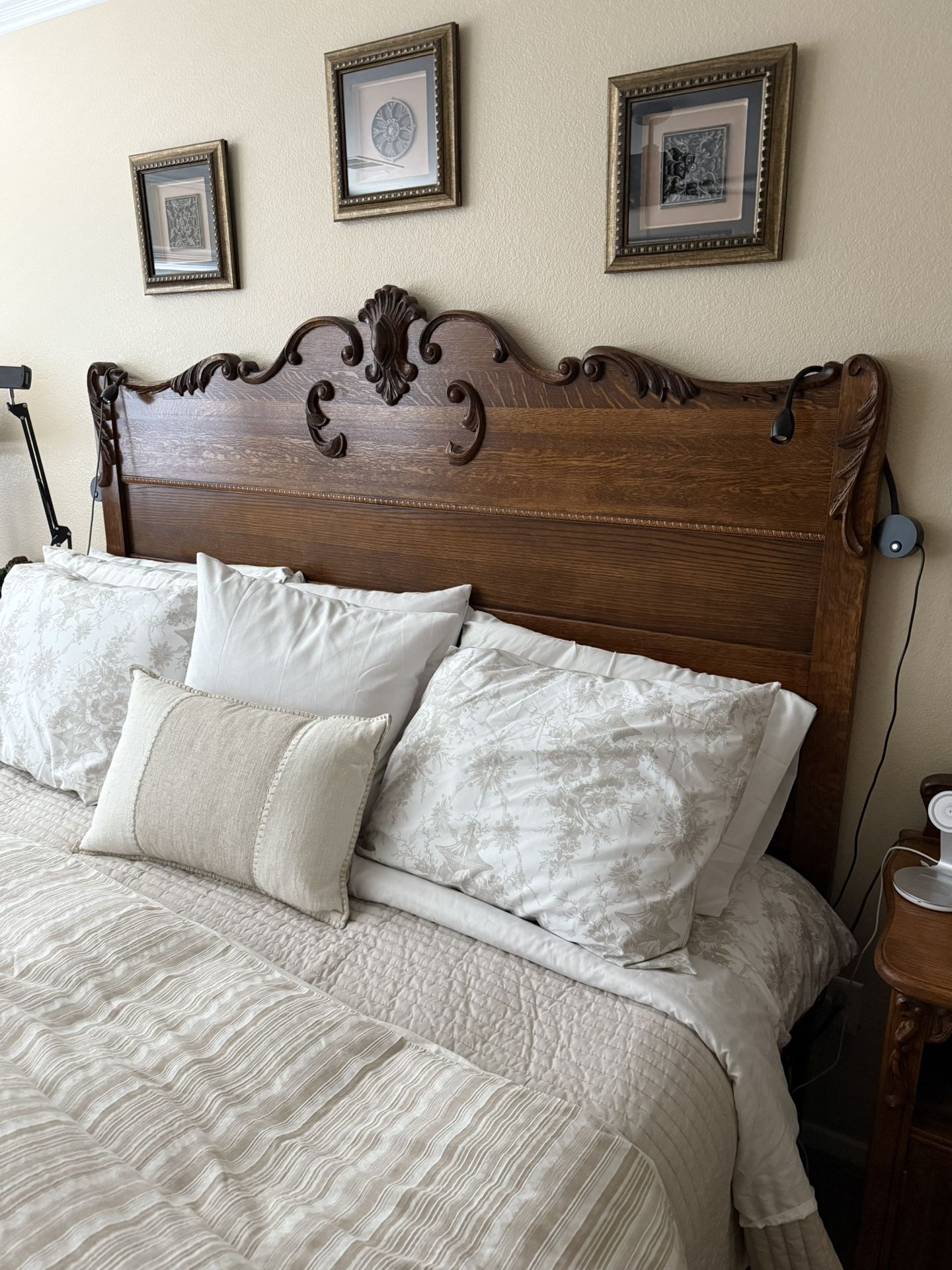 Vintage Solid Dark Oak Queen Bed Frame