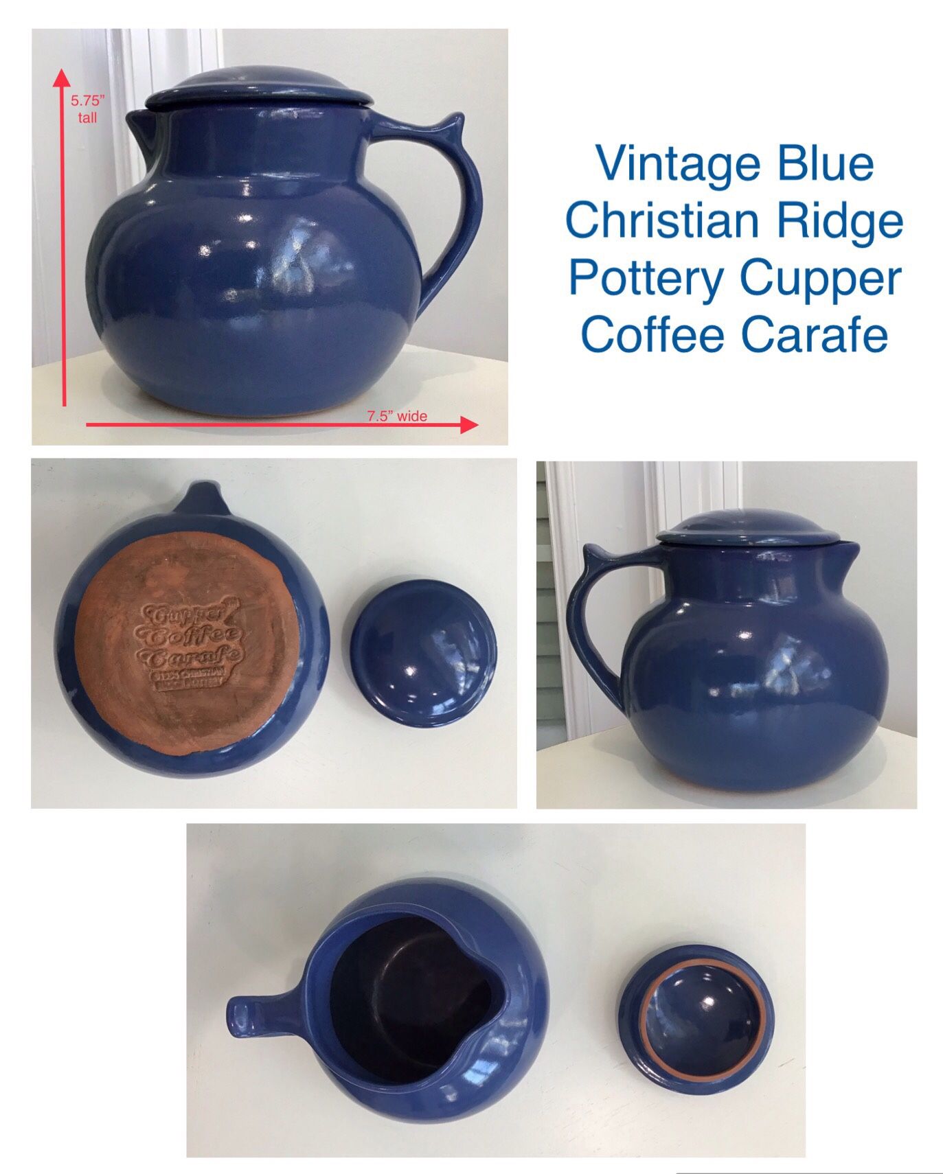 Vintage 1994 Blue Christian Ridge Pottery Cupper Coffee Carafe