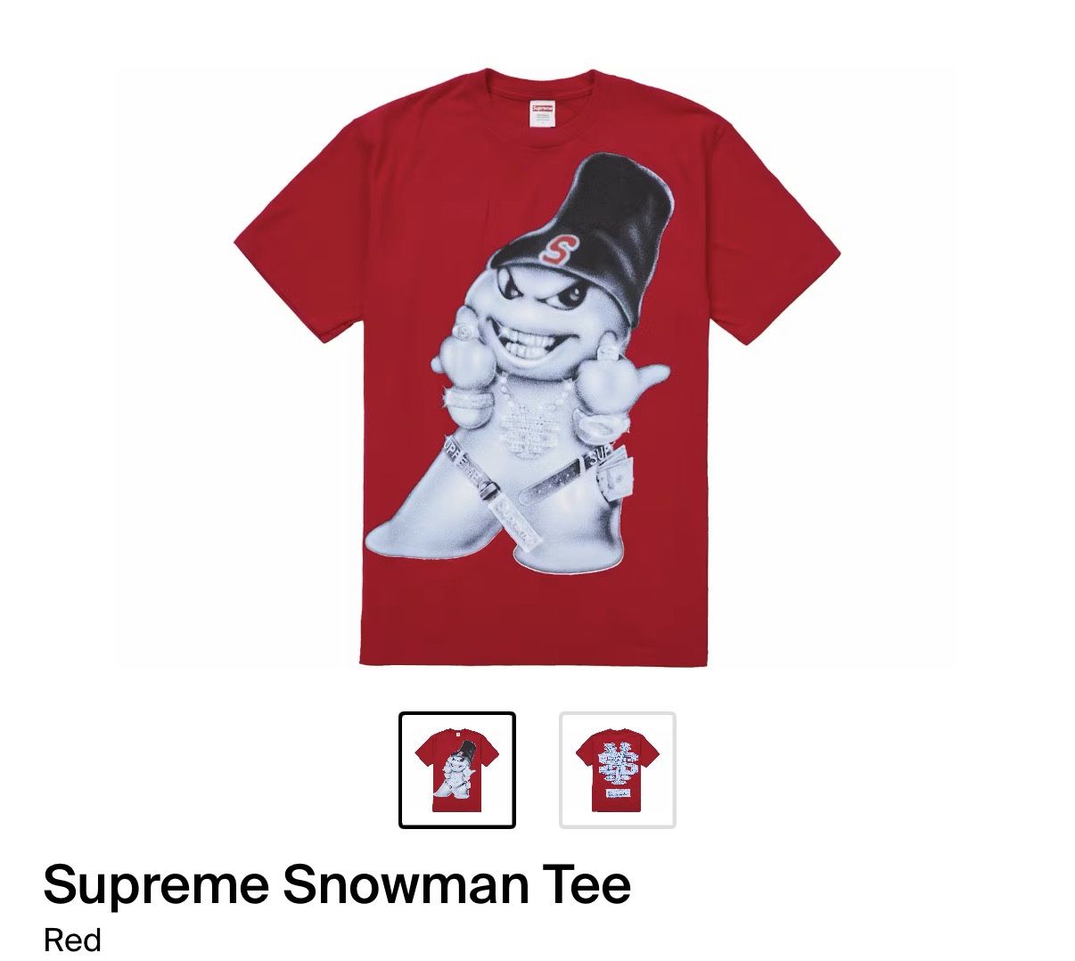 Supreme Snowman Tee “Red” Size L