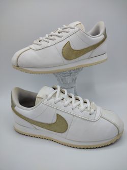 Nike Cortez Girls Size 4 Youth White Gold  Professionally Cleaned And Sterilized