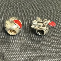 Lot of 2 AUTHENTIC CHAMILIA CHAM 925 SILVER CHARM BEAD Apple “teacher” and Bird “ I love you “ In excellent condition