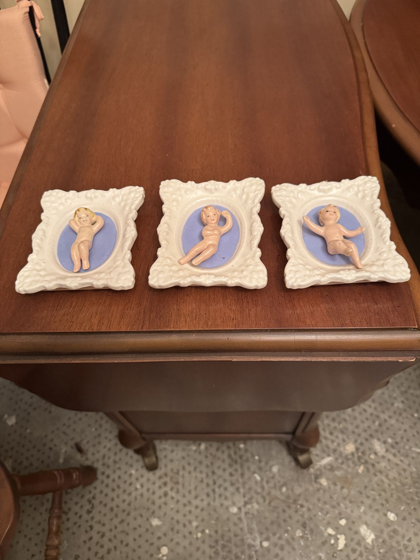Small Porcelain Baby Dolls In Frames