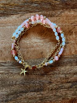 Peach Moonstone Pink Conch Bracelet 