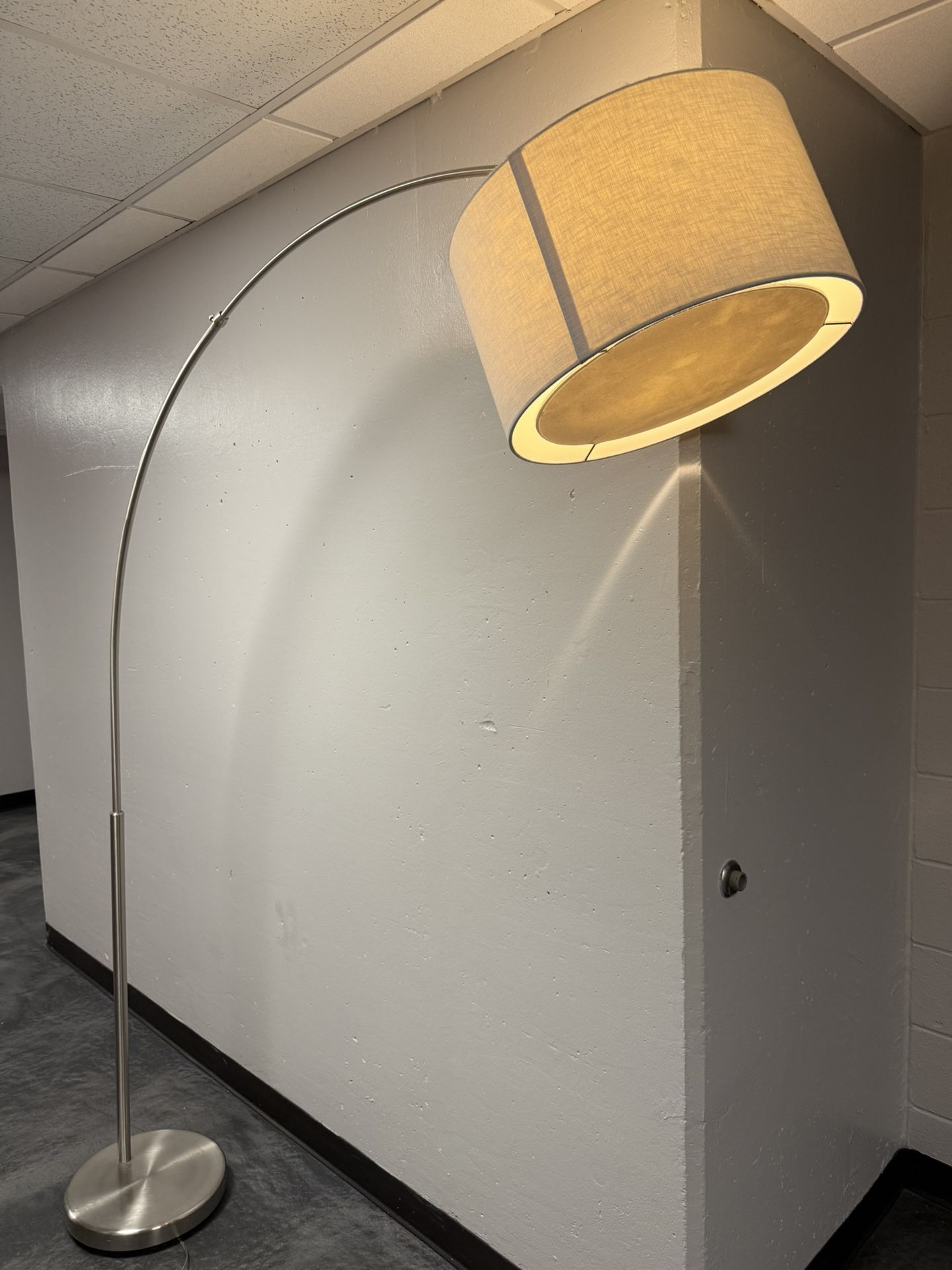 78" Arch Floor Lamp with Adjustable Metal Arm and Fabric Shade, Contemporary Design, Brushed Nickel