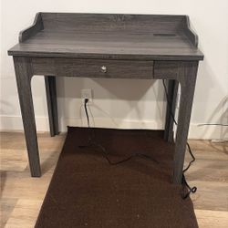 Wooden Laptop Desk With Drawer & Charging Ports 