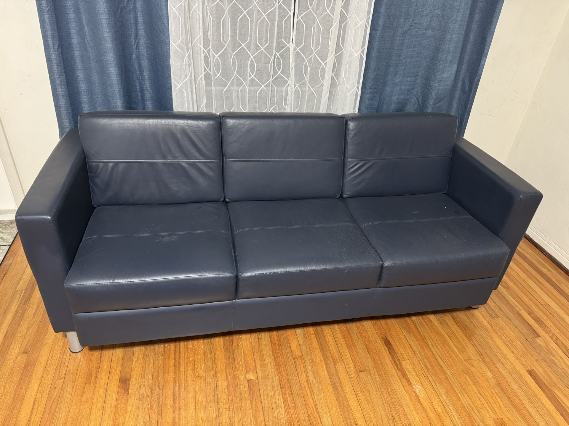 Blue leather couch (as is)