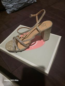 Gold Glitter Block Heel Strappy Sandals