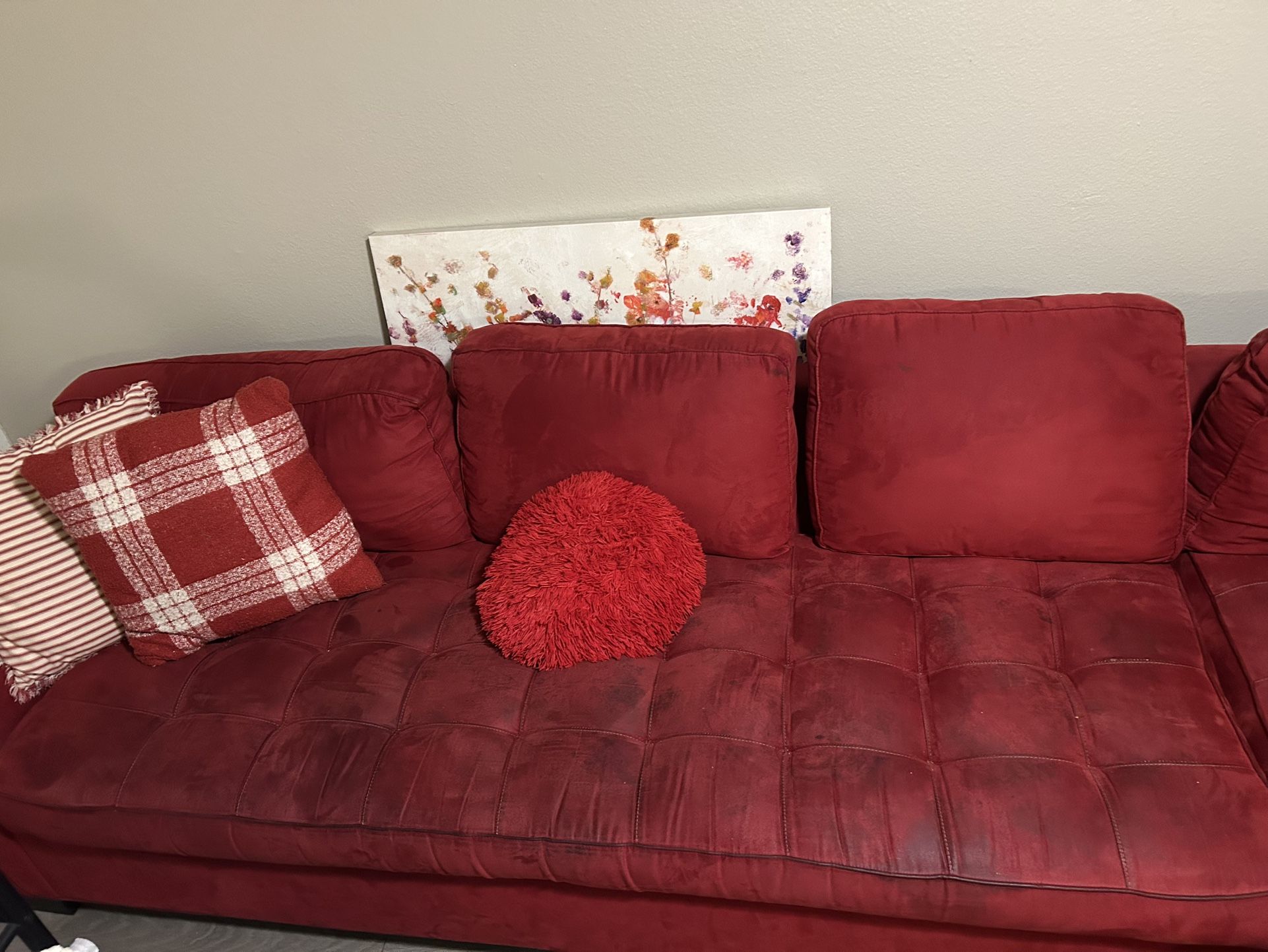 Red Couch And Ottoman $800