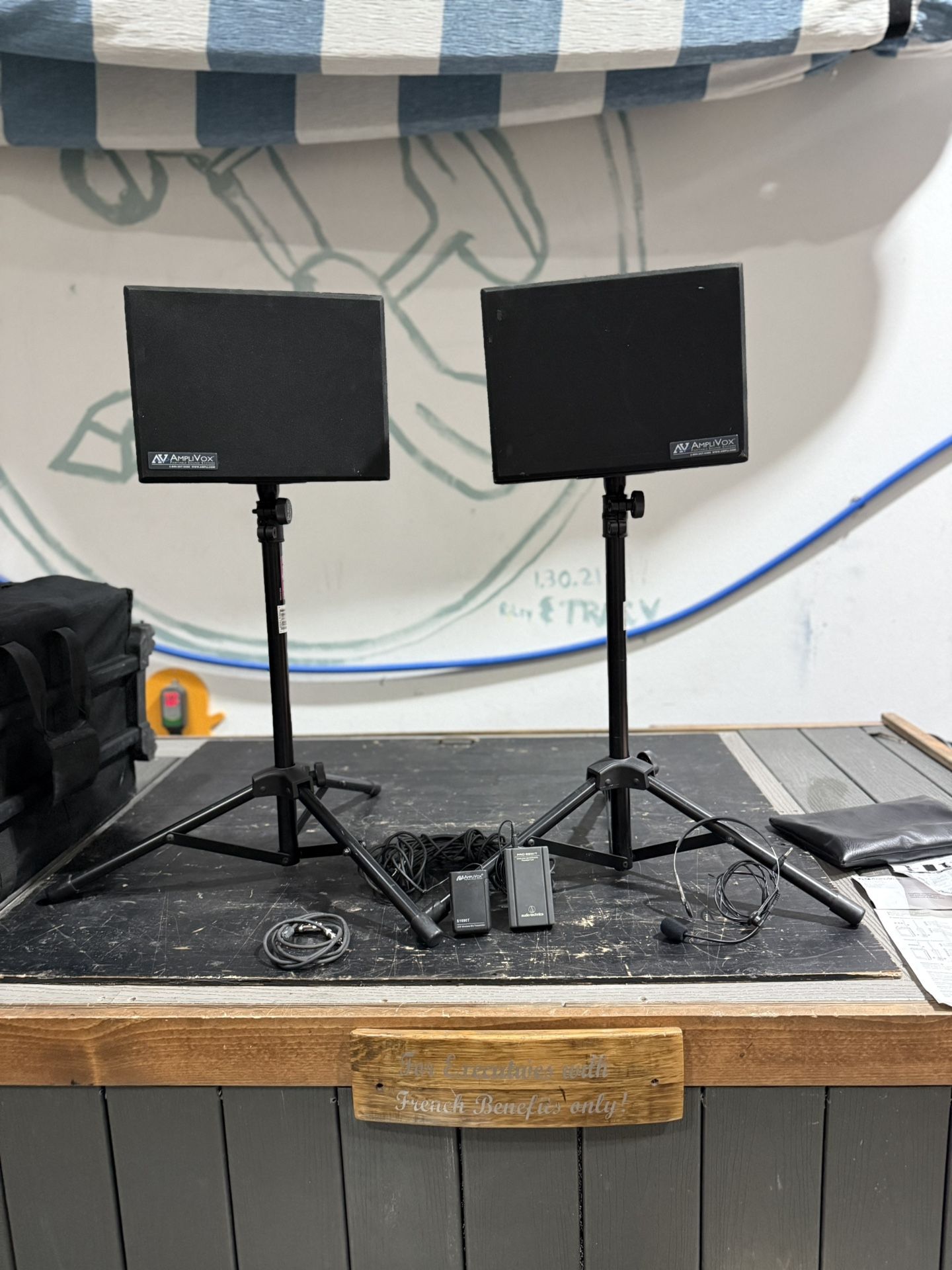 Portable PA System Black W/ Stands & Wheeled Case