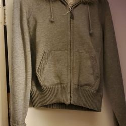 Bb Dakota Gray Heavy Faux Furry Hooded Sweat Shirt - Zippered - S/M