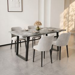 5 piece- Grey Marble wood dining table with 4 chairs