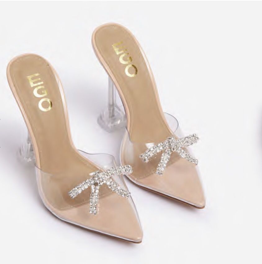 EGO SHOES. Clear heels with rhinestone-size 7