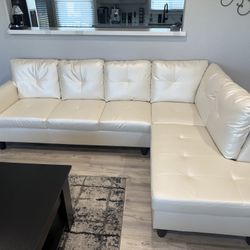 Cream Colored Faux Leather Sectional 