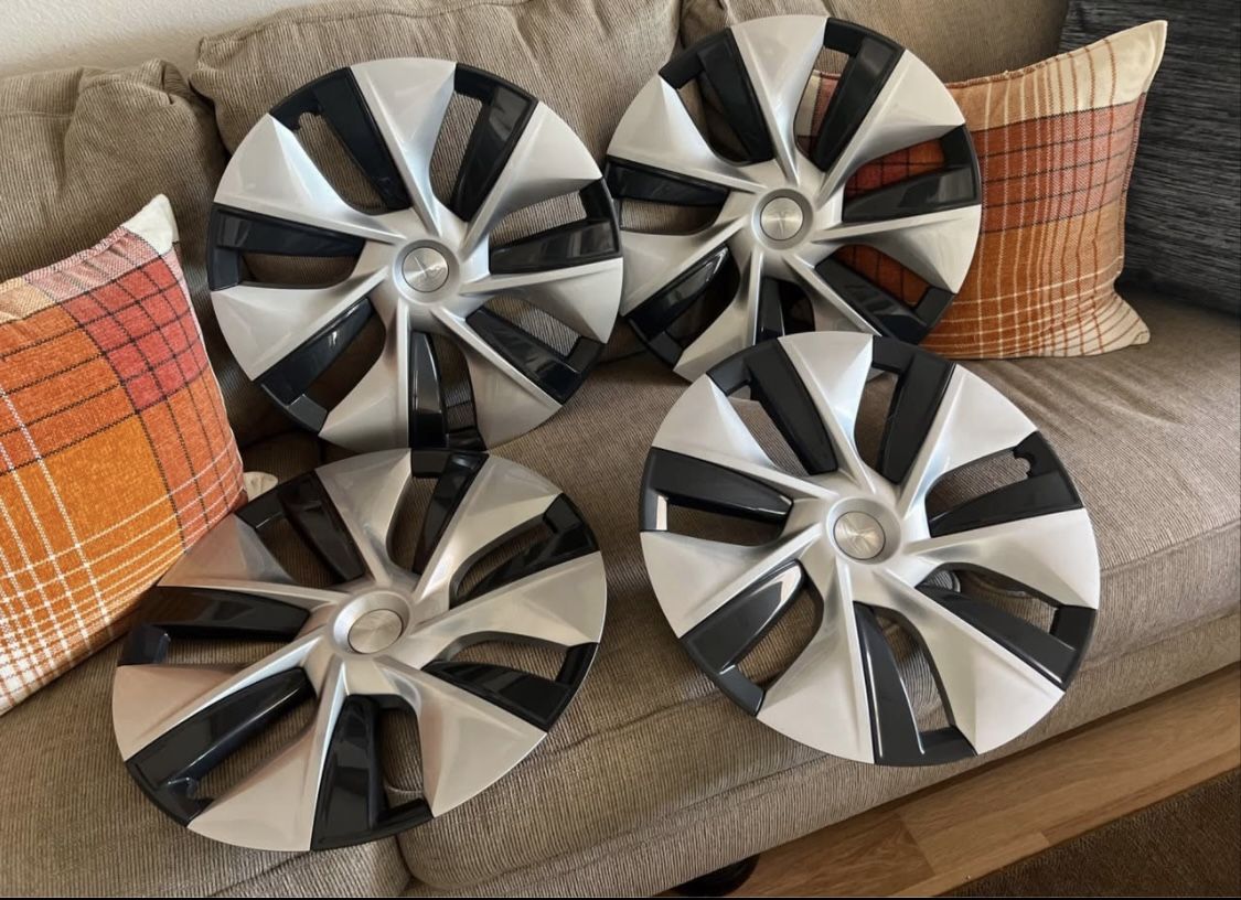 Set of 4 OEM 2020-2024 Tesla Model Y 19" Gemini Hubcap Wheel Covers