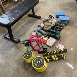 Weight Bench, Weights, Bands, Jump rope 