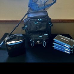 Full Size Tackle Back Pack/ Day Bag With Tackle Boxes, Bait Binder, Fishing Net