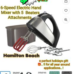 Hamilton Beach 6-Speed Electric Hand Mixer with SoftScrape Beaters, 5 Attachments & Case, Mixer for Kitchen, 