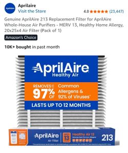 Genuine AprilAire 213 Replacement Filter for AprilAire Whole-House Air Purifiers - MERV 13