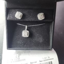 Diamond Earrings And Necklace With Diamond Pendant All Gold