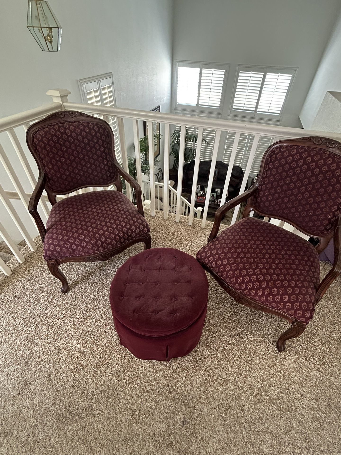 Burgundy Chairs With Ottoman