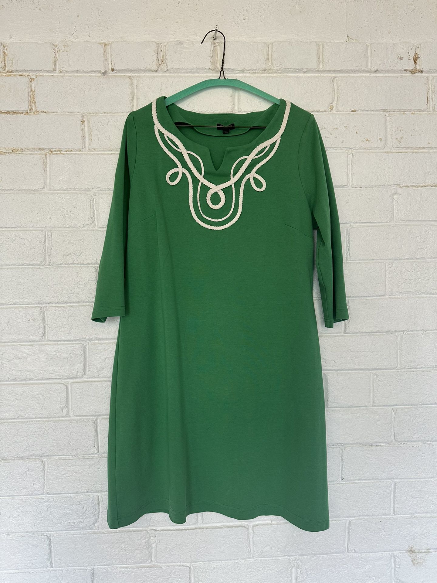 Talbots Green Cotton Sheath Dress—3/4 Sleeves 