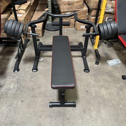 Bench Press Set Chest Press Machine with Independent Converging Arms and Dumbbell Rack 
