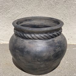 Large Aged Black Flower Pot