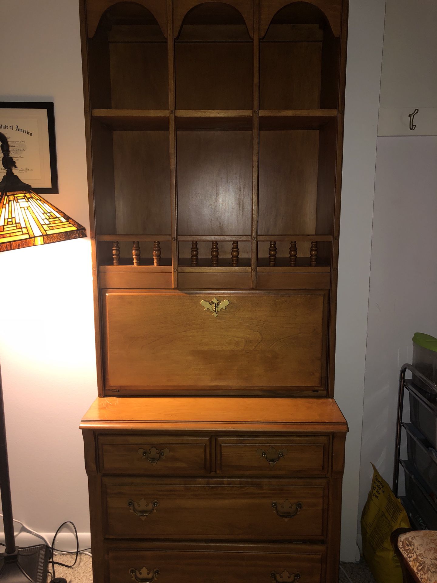 Secretary Desk With Shelves And 3 Drawers