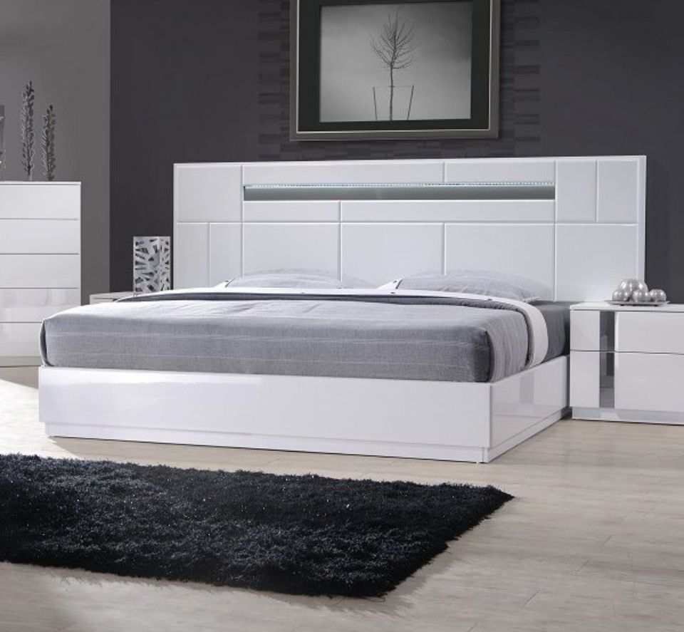 Modern White Wood Lacquer Bed Frame