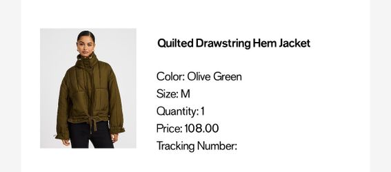 Quilted Drawstring Hem Jacket Olive Green Size M