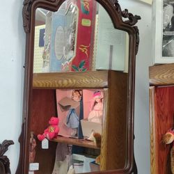 Vintage Wood Hanging Wall Mirror 