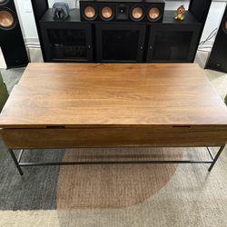 West Elm Industrial Storage Pop Up Coffee Table 50” Raw Mango Wood Brown