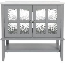 Has Scratch Newly Assembled Solid Wood Frame 36" Bathroom Vanity with Ceramic Sink Bathroom Vanity