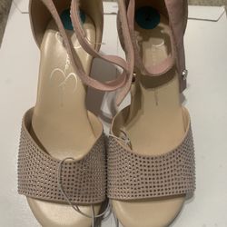 Girls Pink Suede Wedges