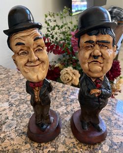 Vintage 1970s Laurel and Hardy Chalkware Statues - Matching