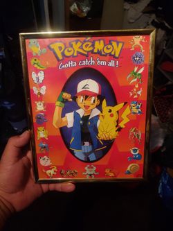 Vintage 1999 POKEMON Gotta Catch Em All! Poster Ash Pikachu 8" x 10" Framed