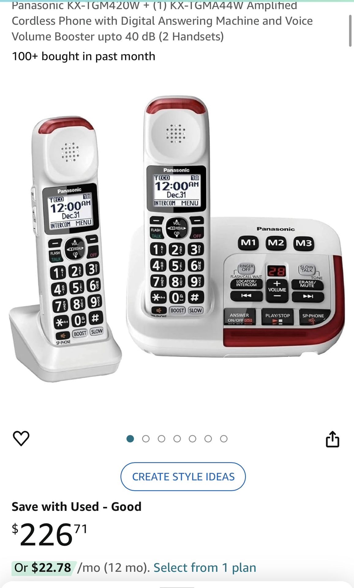Panasonic KX-TGM420W + (1) KX-TGMA44W Amplified Cordless Phone with Digital Answering Machine and Voice Volume Booster upto 40 dB (2 Handsets)