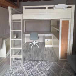 Pottery Barn Teen Loft Bed + Desk, Mattress & Chair – $500 OBO