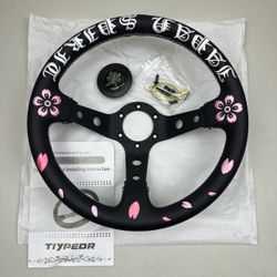 TIYPEOR Racing Adventure Car Steering Wheel 320mm 12.5" Black Microfiber Leather/Suede Grip Aluminum Frame Deep Dish (3" Deep) Sports Drifting Reinfor