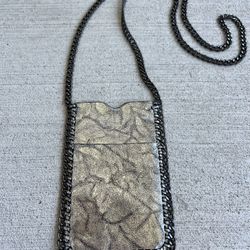 Metallic Leather Chain Crossbody Phone Bag / Wallet Pouch