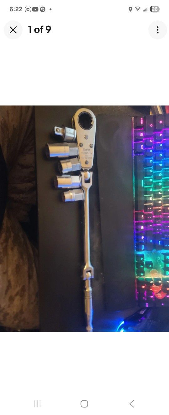 Snap On Tools 7/8" WA28FL Ratchet Flex Pass-Thru Alignment Tool With Sockets